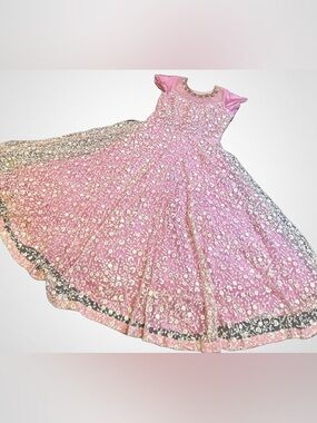 XL Pink Indian Anarkali Gown Heavily Embroidered Metallic wedding/Prom Dress